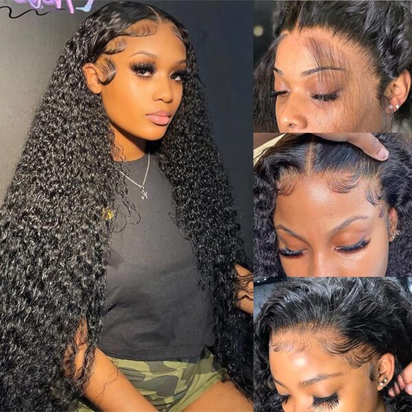 180 Density Deep Wave Lace Front Wigs Human Hair HD Transparent Wet and Wavy Glueless Wigs Pre Plucked with Baby Hair 13x4 Curly Lace Frontal Wigs for Black Women